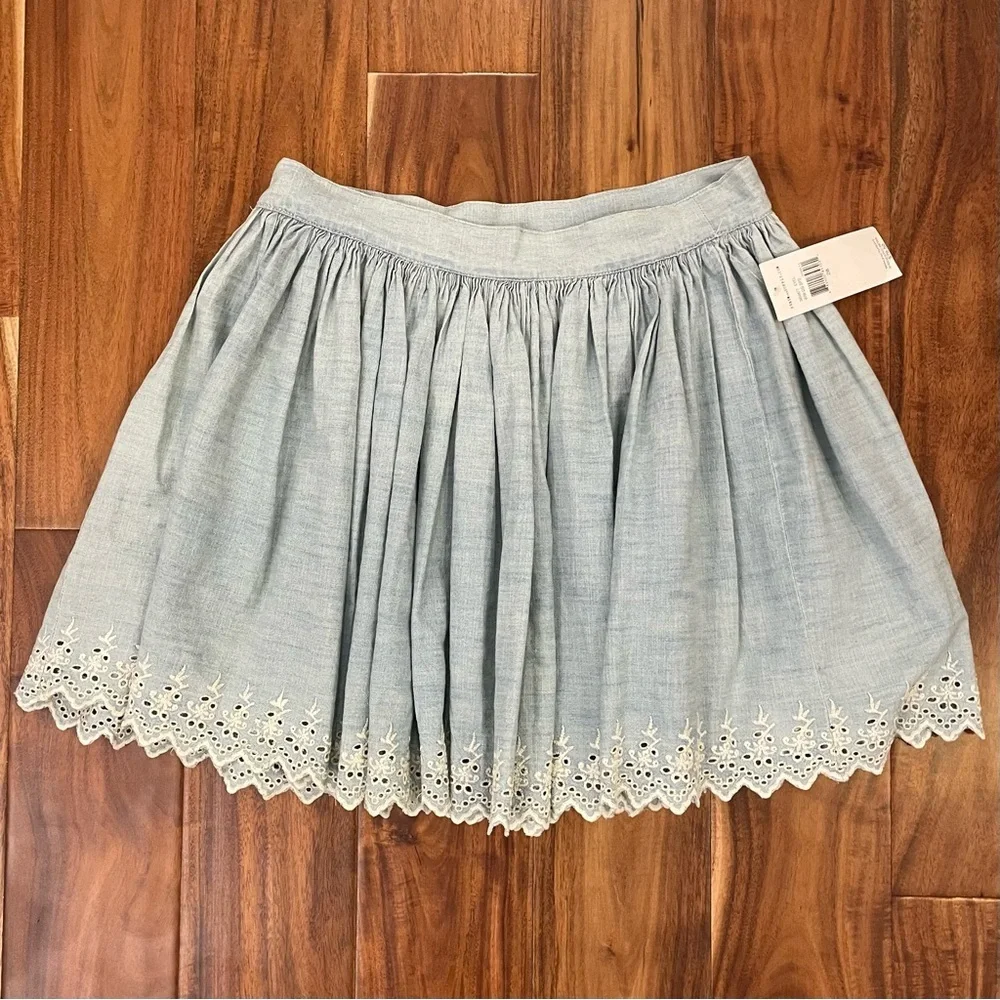 Denim & Supply Ralph Lauren Chambray Mini Skater Skirt Embroidered Blue NWT. - Picture 4 of 13